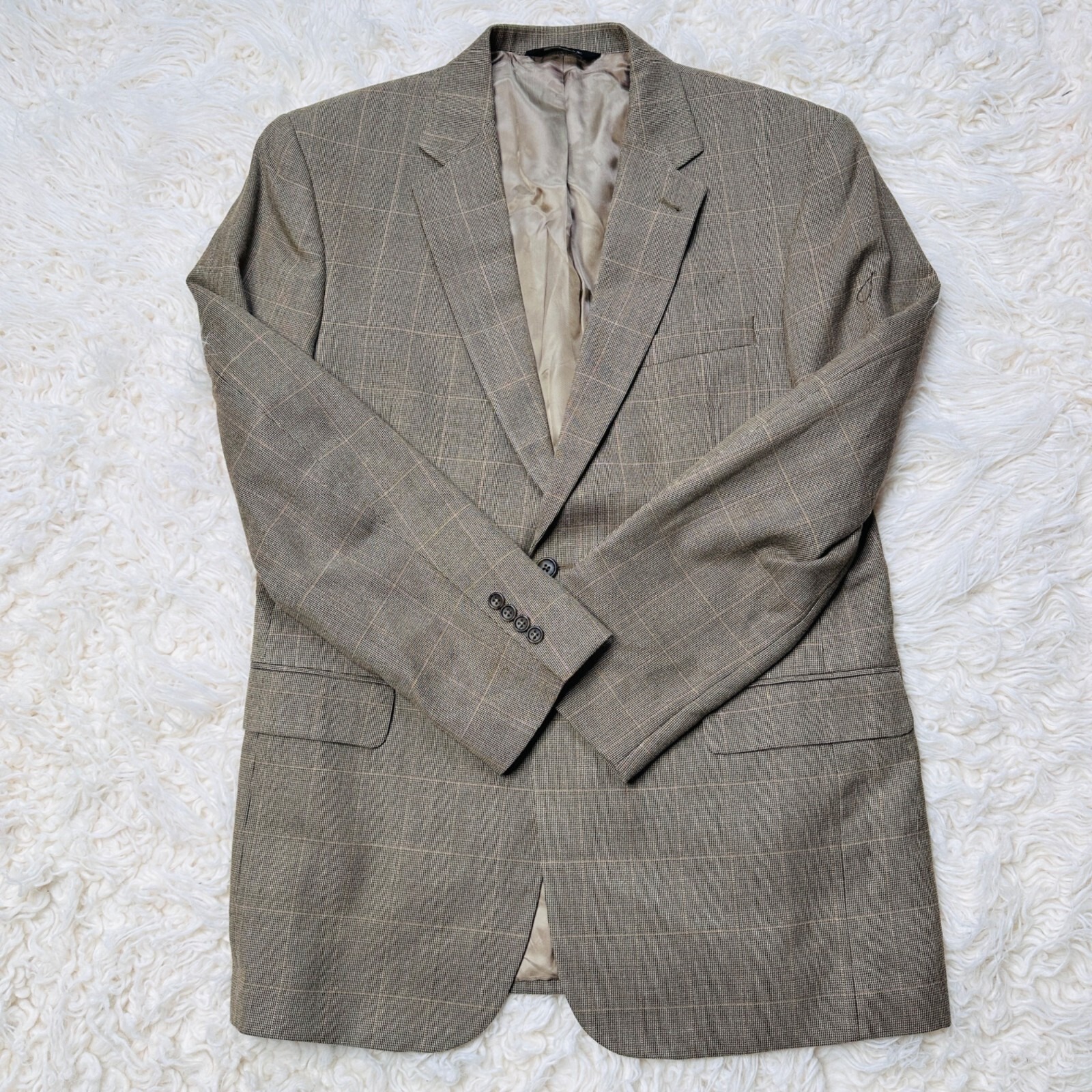 Jos A Bank Blazer Sport Coat Men 43l Tan Plaid Silk Wool Gordon Signature Jacket
